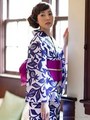 京都きもの町オリジナル浴衣「大人レディ」No.2紺 ざくろ/紺×薄紫