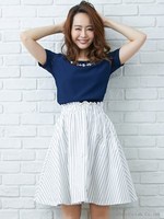 再入荷決定【6/4ヒルナンデス放映商品】S・綿ラッピングミディ/SK/オフホワイト／ストライプ