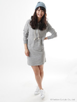 綿麻杢裏毛パーカーチュニック/グレー