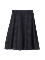 [S]透かしチェック柄フレアスカート/ホワイト(201)