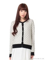 バイカラードットカーディガン/シロ