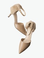 ファー付ストラップパンプス/ベージュ