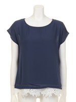 フラワーレース裾シフォントップス/ネイビー