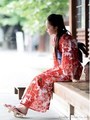 京都きもの町オリジナル綿浴衣「夏色美人」No.12朱 牡丹/白×朱