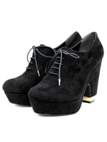 【REZOY】ワンヒールレースアップブーティ/ブラックスエード