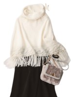 フリンジ付ポンチョ/キャメル