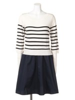 ボーダーニットコンビワンピ/ピンク