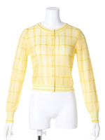 光沢チェック柄カーデ/YEL