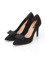 【REZOY】リボン付きポインテッドトゥパンプス/ブラックスエード