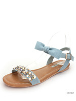 ビジュー＆リボンフラットサンダル/DENIM