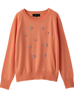 ビジュー使いラウンドニットプルオーバー/オレンジ系(066)