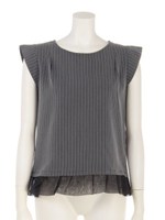 ストライプ裾シアーブラウス/チャコールグレー