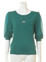 ネックレス付デザインスリーブニット/モスグリーン