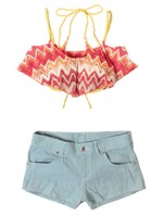 カラーヘリンボーンデニムビキニセット/ダイダイ
