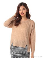 ケーブル編ニットトップス/ベージュ