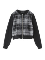 ラメ混起毛チェックニットカーディガン/ブルー(292)