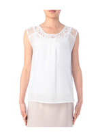 レース切り替えシルク混ブラウス/サックス(090)