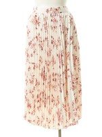 花柄サテンプリーツスカート/ホワイト