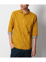 綿麻シャツ七分袖シャツ/レモンイエロー(031)