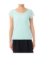 [L]フラワーレース切り替えカットソー/ブルー系(090)