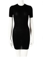 ケーブル編ミ半袖ニットワンピース/ブラック