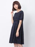 チェックリボンワンピース/ネイビー(293)