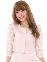 女の子袖レース上品カーデ/クロ