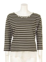 裾シフォンキャミ付ボーダープルオーバー/カーキ