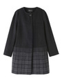 裾チェックノーカラーウールコート/グレー系(915)
