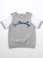 袖レースロゴ入りコットンTシャツ/ピンク(072)