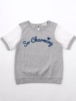 袖レースロゴ入りコットンTシャツ/ピンク(072)
