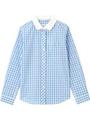 配色襟ギンガムチェックブラウス/サックス(290)