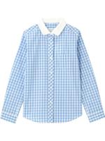配色襟ギンガムチェックブラウス/サックス(290)