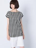 綿麻強撚ボーダープルオーバー/ブラック(319)