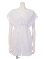 スカラップVネックギャザートップス/ホワイト