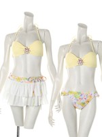 ハナガラキリカエコサージュ付バンドゥービキニ/キイロ