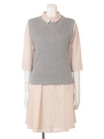 ベストレイヤードシャツワンピ/グレー