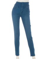 【CASUAL】デザイン切替スキニーPT/ブルー