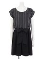 ウエストリボンストライプコンビワンピ/ブラック