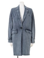 カットデニムチェスターコート/ブルー