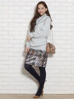 ジオメプリントタイトスカート/ブラウン