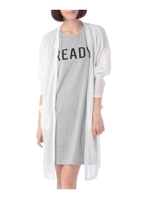 ロングニットカーディガン+ロゴTシャツワンピースSET/ブラック(019)