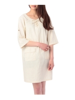 麻混レースアップワンピース/ライトベージュ(051)