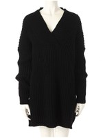 Vネックニットワンピース/ブラック