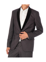 ストレッチ配色ショールカラージャケット/グレー系(014)