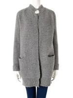 ノーカラーニットコーディガン/グレー