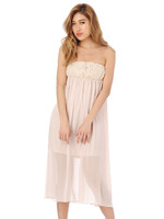 バストレースシフォンミモレワンピース/BEIGE