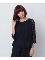 フラワーレースシャツ/ネイビー(093)