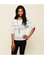 ボーダーオフショルダーウール混ニット/ホワイト(105)