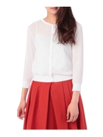 リネン混細ケーブルニットカーディガン/ホワイト(001)